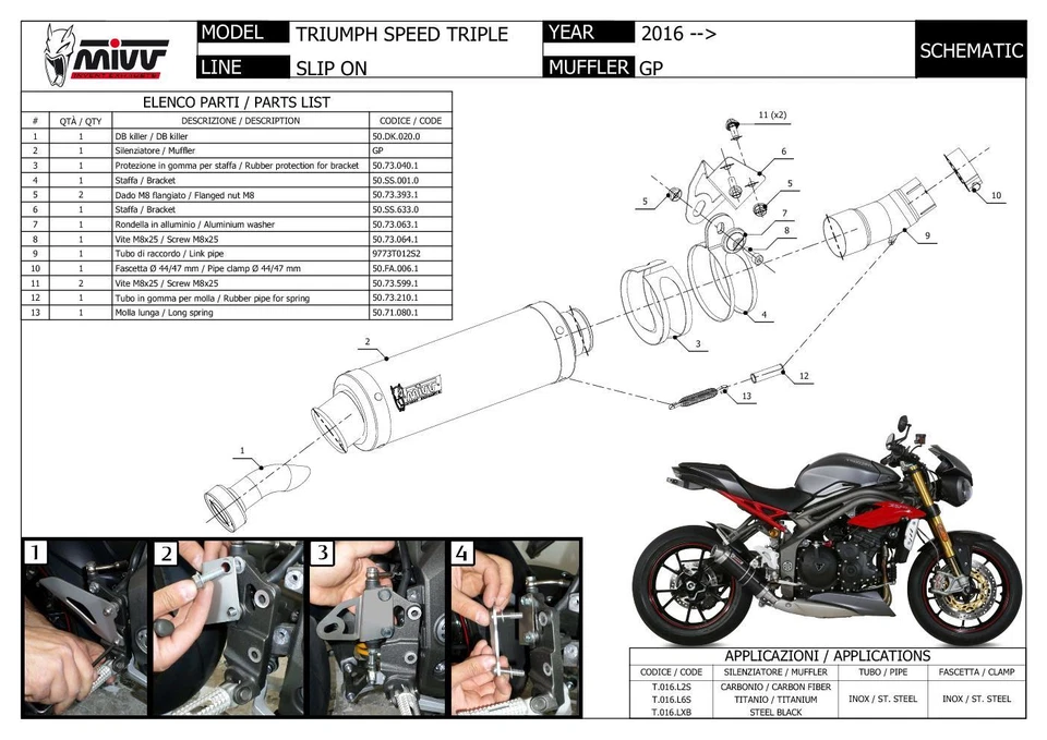 Terminale Scarico MIVV GP Carbonio Basso per Triumph Speed Triple 2016 > 2017 Foto 3 de 3