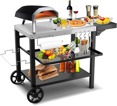 Grill Cart,Pizza Oven Stand Table,Three-Shelf Food Prep and Work Cart Table