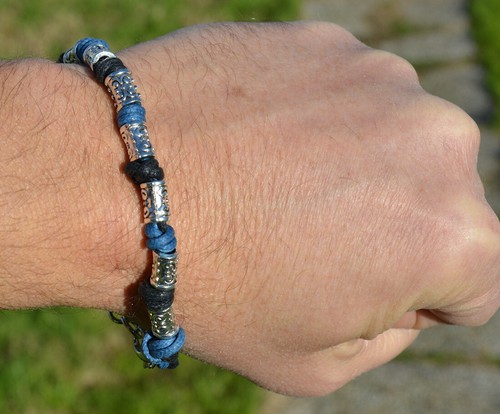 Braccialetto Bracciale Uomo Sport Volley Pallavolo Basket Calcio Nero Azzurro - Foto 12 di 18