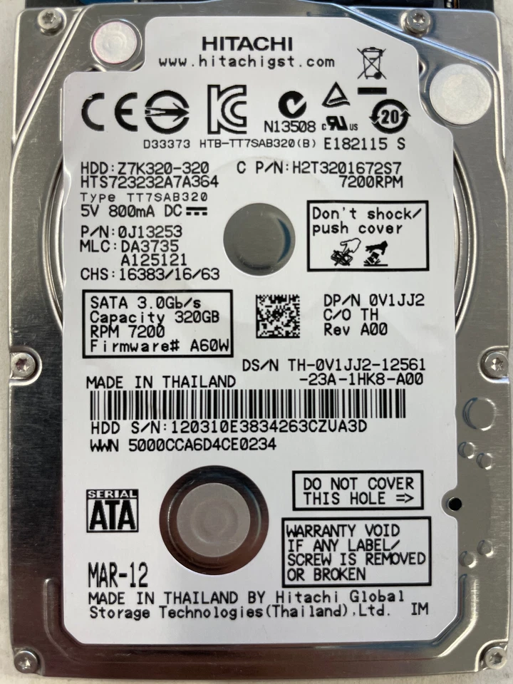 Hitachi Z7K320 320GB 2.5" SATA HDD 7200RPM 3GB/s 16MB 0J13253 HTS723232A7A364 - Image 2 of 4