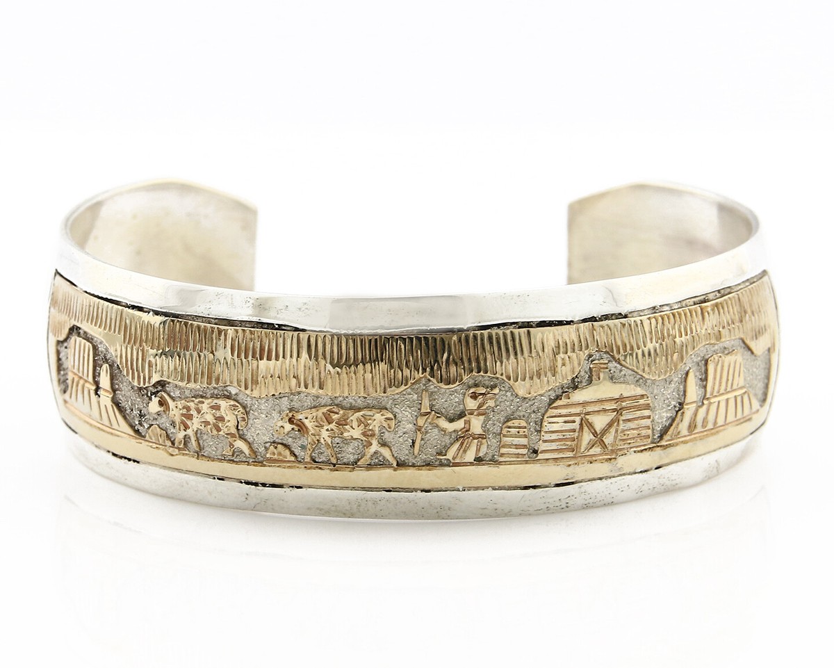 Navajo Bracelet .925 Silver & 12k Gold Filled Signed Artist