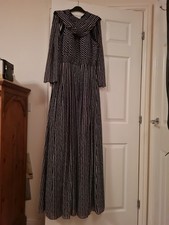 Forever Unique London Maxi Dress UK 14 Black Stripe Halter Cape Evening Gown