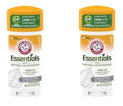 Arm & Hammer Essentials Natural Deodorant Unscented, 2.5 oz (Pack Of 2)