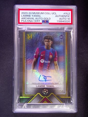 19/50 JSY# 1/1 2023-24 Topps Museum UEFA Lamine Yamal RC Archival PSA Auto 10