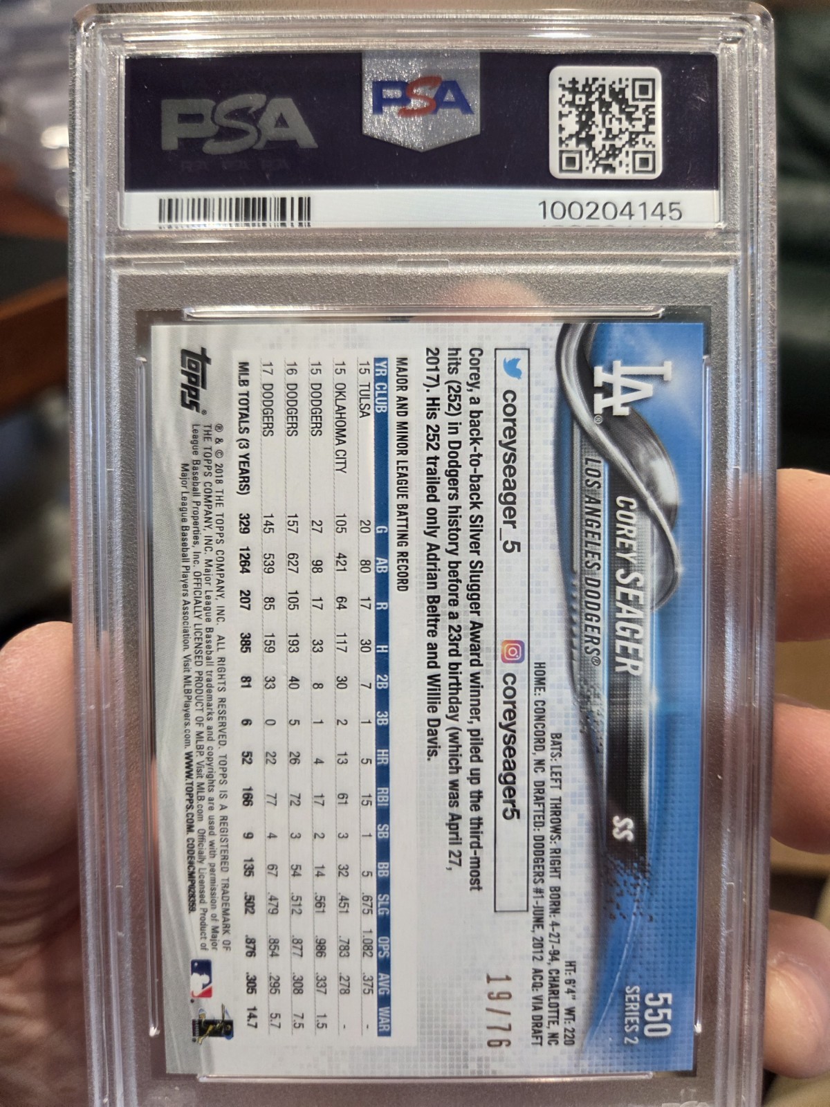 2018 Topps Corey Seager Independence Day /76 PSA 10 Pop 1 view 2