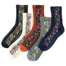 5pairs Vintage Embroidered Floral Socks Women Mid Length Socks Floral Tube Socks