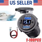 12V-24V PD+QC3.0 Dual USB Car Fast Charger Power Socket Outlet LED Voltmeter LOT