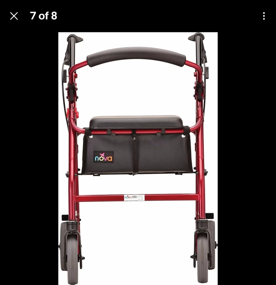 NOVA Zoom 24" Asiento Alto Plegable Andador Rodante Andador 8" Whls-CAJA ABIERTA ROJO Foto 2 de 4