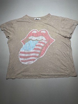 Elizabeth And James Rolling Stones Tongue Logo Graphic Tee XL Tan Mineral Wash