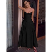 Commense Black Maxi Dress Spaghetti Strap Sleeveless A Line Cocktail Size M