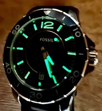 Orologio Fossil Quarzo CE1036. Lunetta Ceramica Cinturino Silicone Nero ~ Batteria NUOVA ~