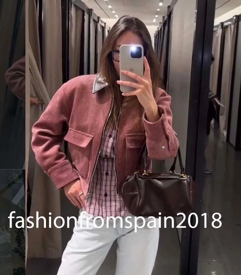 ZARA NEW WOMAN CORDUROY JACKET FAUX LEATHER COLLAR MARSALA XS-XL 2949/024/172