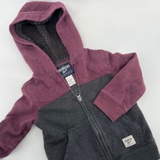 OshKosh B'gosh Toddler 2T Sherpa Lined Hoodie Jacket Burgundy Gray Full Zip