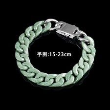 Natural Grade A Jade Green Jadeite Bracelet 12mm Curb Link Bracelet 5.9-8.6inchL