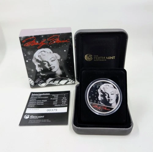 2012- Marilyn Monroe 1 oz Silver Proof- Tuvalu $1  Coin Box/COA