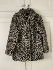 Marks And Spencers Collection Leopard Print Faux Fur Button Front Coat Size UK10