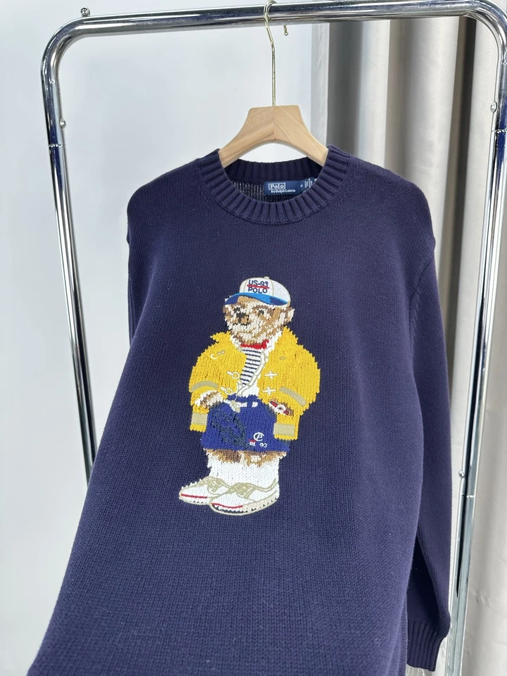 Polo Ralph Lauren Polo OSO Tejido AZUL Suéter Jersey ALGODÓN LINO HOMBRE L Foto 4 de 4