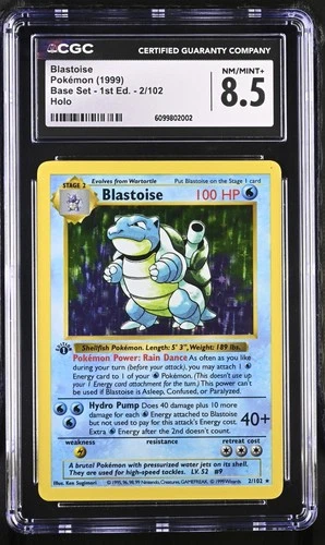 CGC 8.5 1st Edition Blastoise Holo Rare 2/102 Pokemon Shadowless 1999 MINT