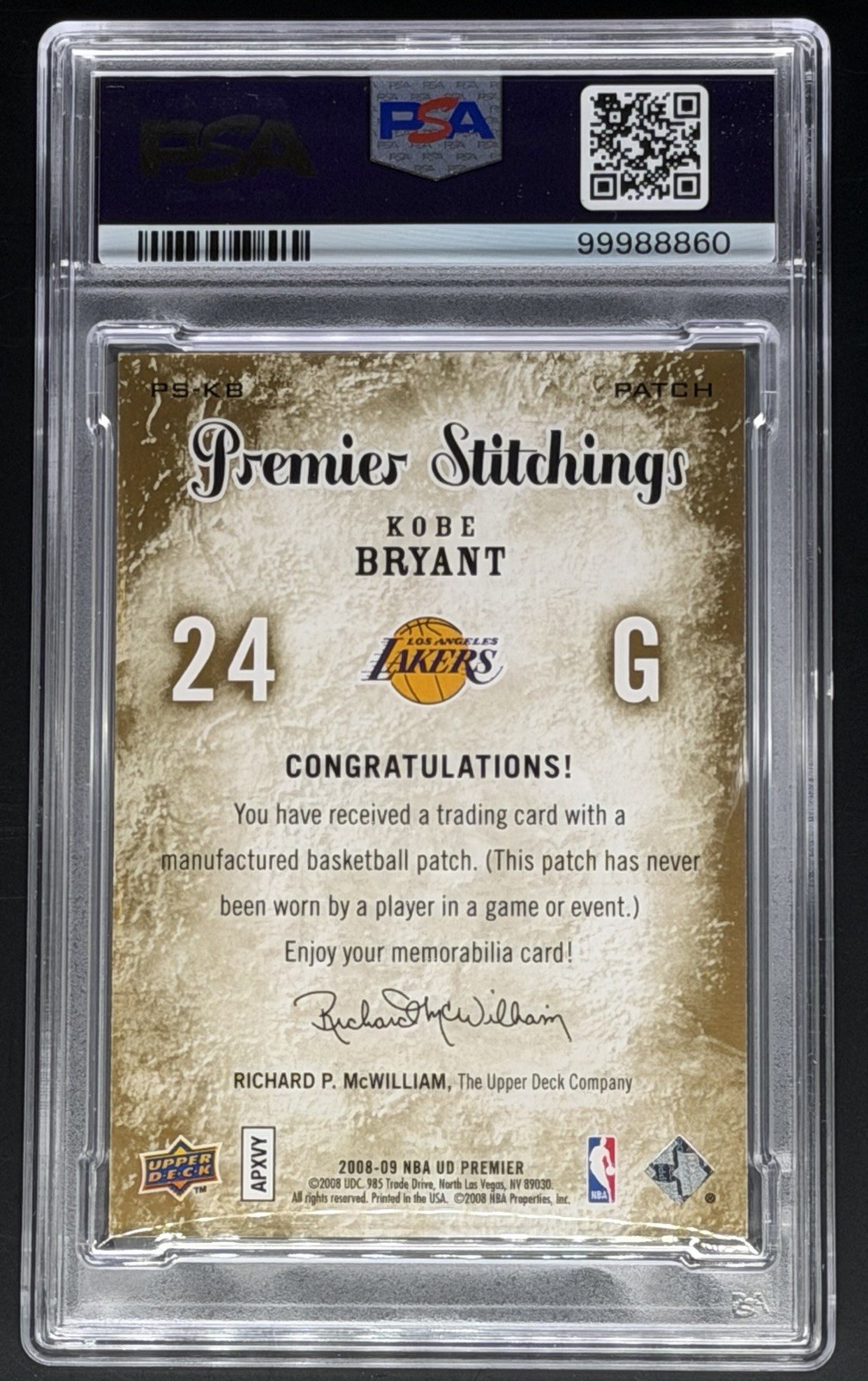 2008-09 Upper Deck Kobe Bryant Premier Stitchings /50 PSA 8 - None Higher view 2