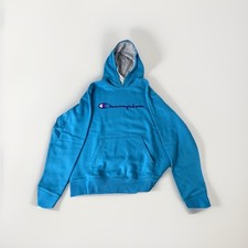 Champion Blue Hoodie Sweatshirt Embroidered Youth Extra Large