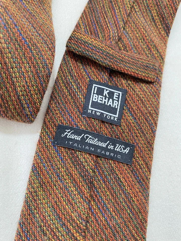 Corbata para hombre IKE BEHAR hecha a mano en EE. UU. marrón a rayas seda excelente estado Foto 2 de 4