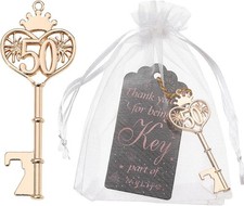 24pcs 50th Gold Key Bottle Opener Birthday Party Favors, Black and Pink