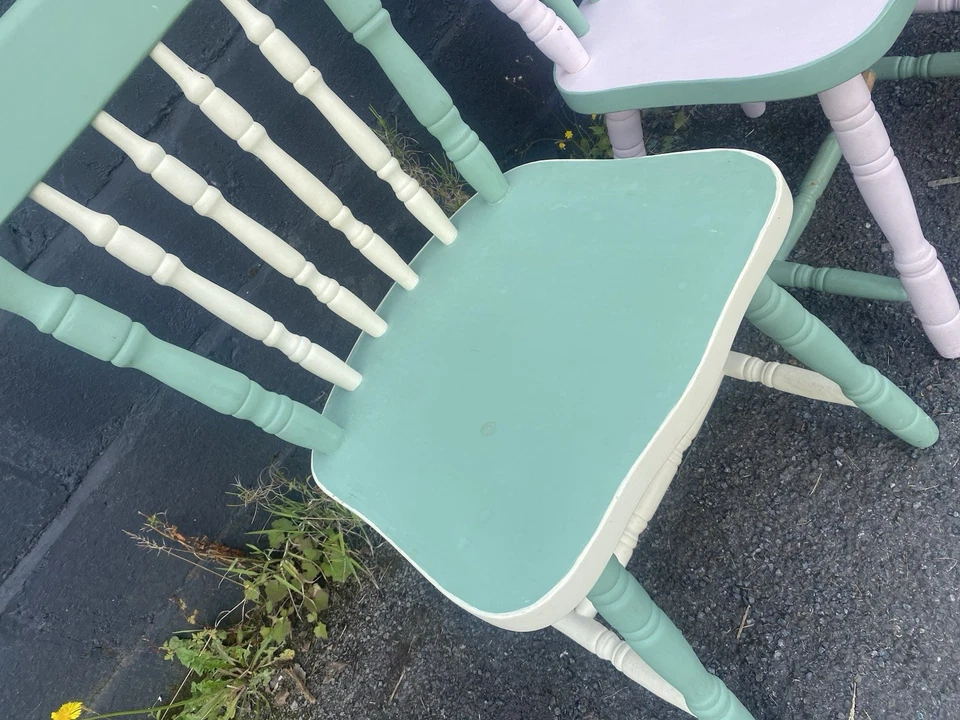 4 FOUR PAINTED WOOD WOODEN KITCHEN DINING CHAIRS ~ COUNTRY FARMHOUSE SHABBY CHIC - Image 2 of 4