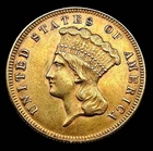 US 1874 P Three Dollar Gold Coin Choice AU Great Color Indian Princess $3.00