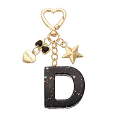 Cute Initial Letter Keychain, Letter-D Keychains for Women Girls Bling Black