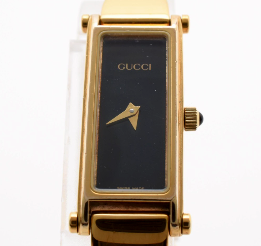 Vintage [EXC+5] GUCCI 1500L Quartz Gold Black Dial Ladies Watch