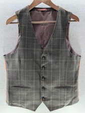 Harry Brown London Plaid Waistcoat brown Tweed Style Check Funky Bird Lining L 