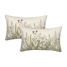 Sage Green Pillow Covers 12x20 Inch Set 12" x 20" Pack of 2 Wildflowers 01