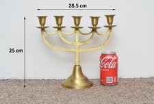 Vintage Used Brass Metal Menorah Jewish Hanukah Candle Holder Candelabra