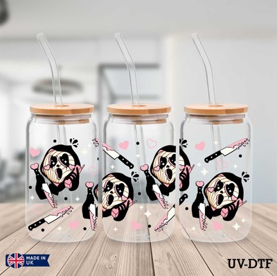 Ghostface Killer UV DTF Aufkleber - 16oz Libbey Dose Glasfolie yd254