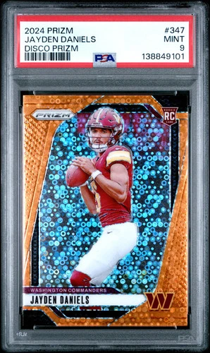 PSA 9 2024 Panini Prizm Jayden Daniels Disco Orange Rookie RC #347
