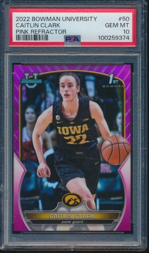 PSA 10 CAITLIN CLARK 1st 2022 Bowman University Chrome PINK REFRACTOR GEM MINT