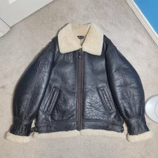 Mens Vtg Cabela's Leather Shearling Sheepskin B3 Bomber Aviator Jacket Size L