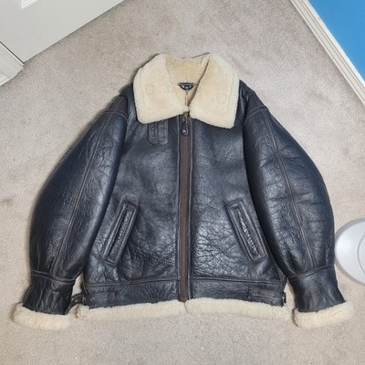 Mens Vtg Cabela's Leather Shearling Sheepskin B3 Bomber Aviator Jacket Size L