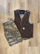 Carhartt Men s Relaxed Fit Brown Lined Zip Front Work Vest Size S open to offers