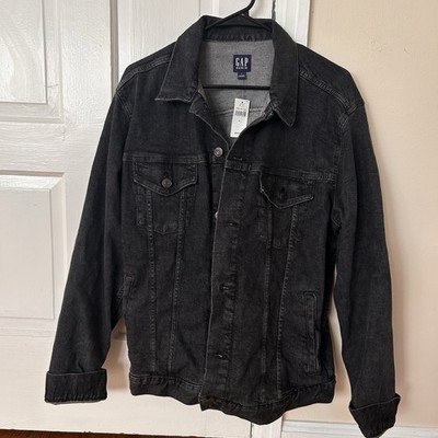 GAP Denim Black Trucker Jacket Men s Large Jean Jacket Button Front NWT