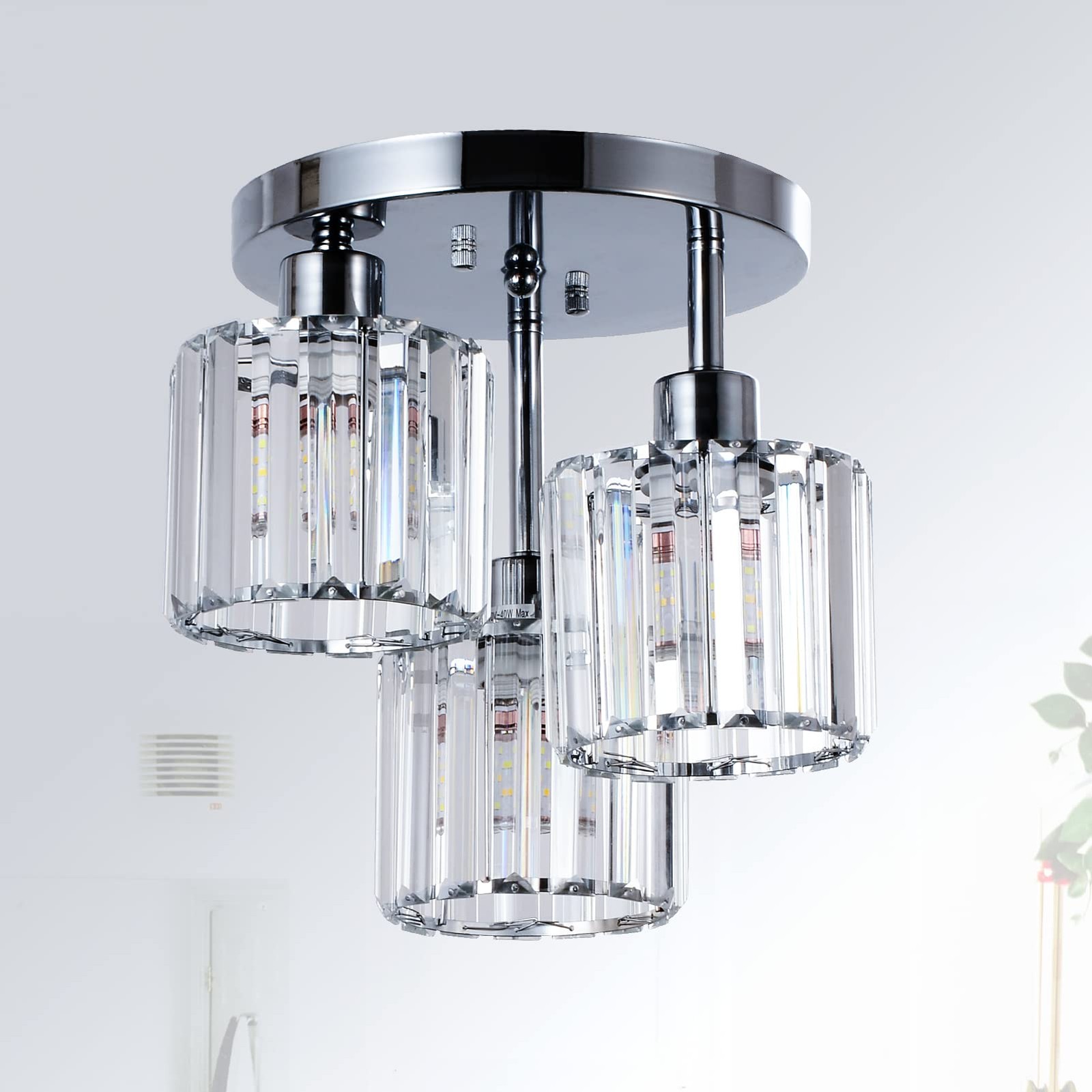 Lampadario di Cristallo a Soffitto 3 Luci - Plafoniera Artigianale Moderna