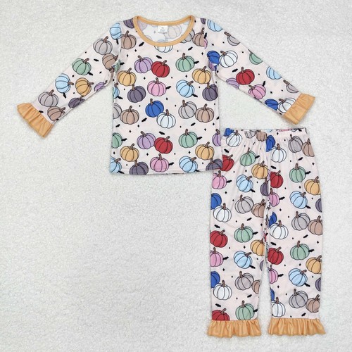 Kleinkind Mädchen Schwester bunt Kürbis Pyjama Set und Strampler - Bild 2 von 7