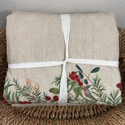 POTTERY BARN HOLLY BERRY WREATH DUVET COVER FULL / QUEEN ~ FLAX