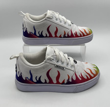 Heelys Shoes Youth Size 1 White Rainbow Flame Print Wheel Heel Roller Skate READ