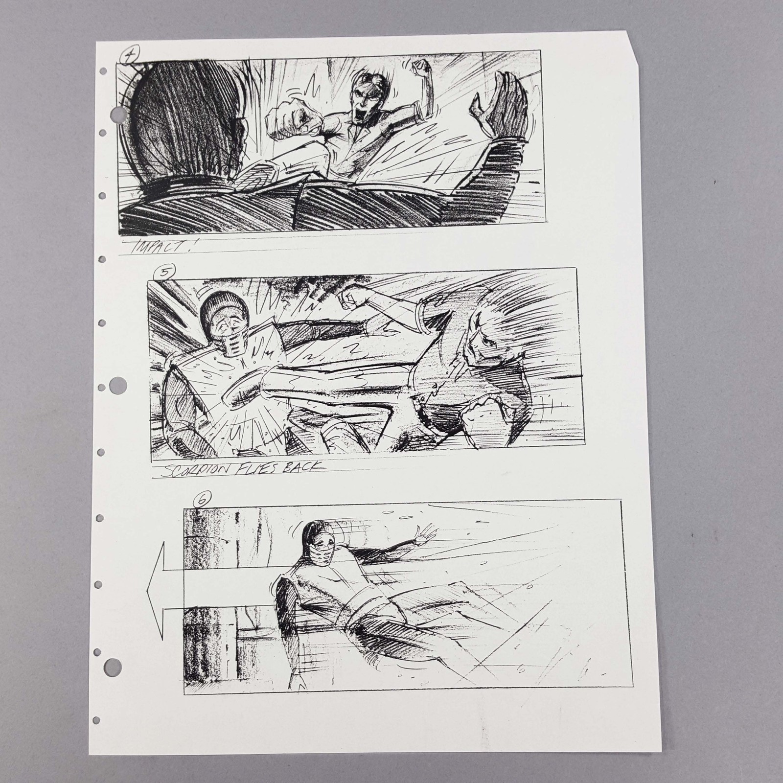 Mortal Kombat Movie Storyboard Johnny Cage Scorpion Impact Fight Scene Prop COA