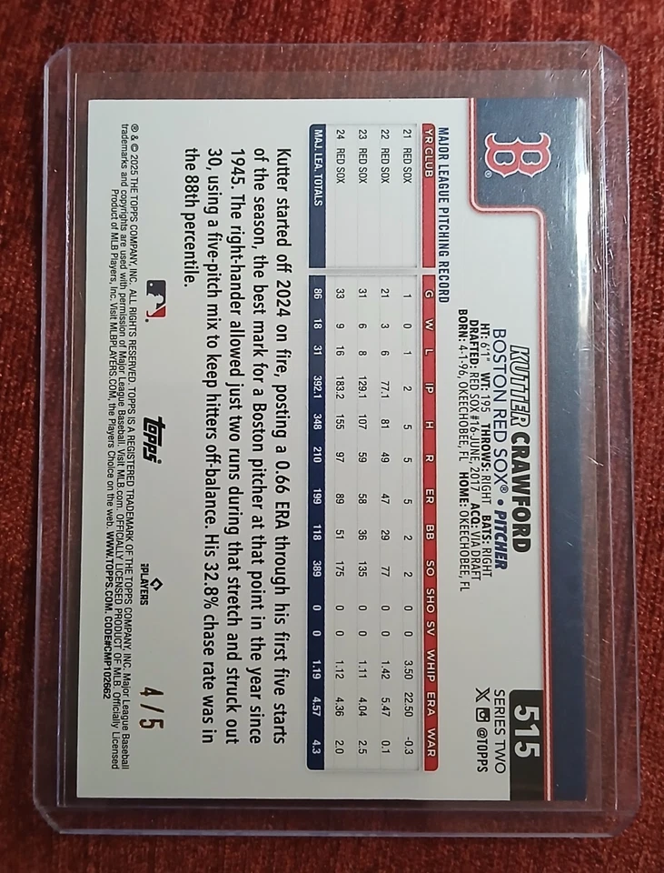 2025 Topps Series 2 #515 Kutter Crawford Red Diamonds 4/5 - Image 2 of 2