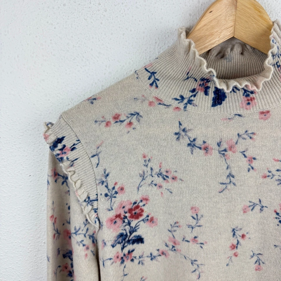 Suéter Joie Robbie Volantes Cuello Alto Cachemira M Floral Femenino Romántico Foto 2 de 4