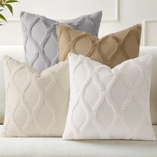 Set of 4 Throw Pillow Covers 20x20 Inch, Neutral Decorative Soft Plush Faux W...
