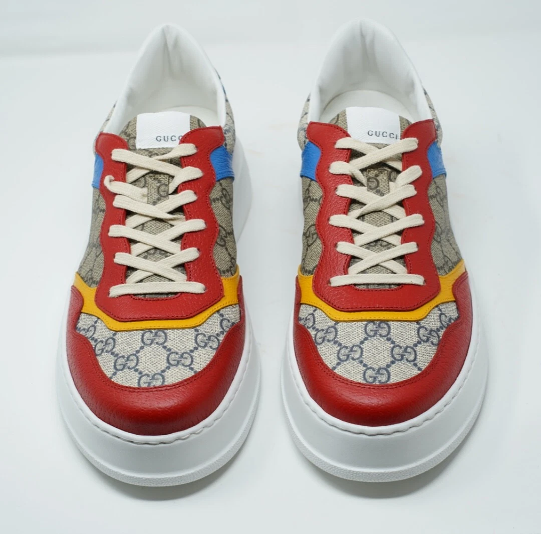 Gucci GG toile baskets chaussures baskets rouge blanc beige 72682 13750G UK 13 US 14