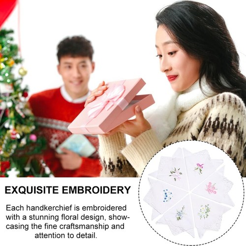6/12Pcs Ladies Handkerchiefs 100% Cotton Hankies Flower Embroidered Lace Corner - Picture 13 of 18